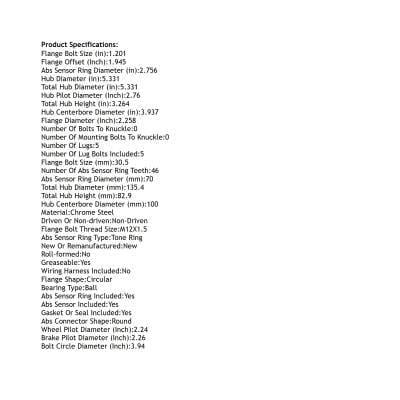 New Hub Assembly Compatible With Dodge Plymouth Neon 2.0L 1998 1999 By Part Numbers 512013 Pt512013 thumbnail 9