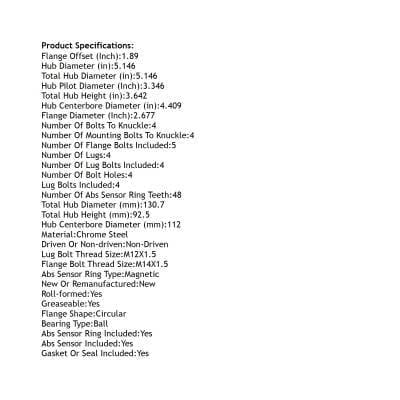 Rear Hub Bearing Assembly Compatible With 2006-2011 Audi A6 4-Lug Abs 512426 Bolt-On Direct Fit thumbnail 7