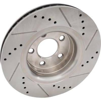 New Cross-Drilled And Slotted Brake Disc Compatible With Ford Mustang V6 6 Cyl 3.7L Mustang Ecoboost thumbnail 3