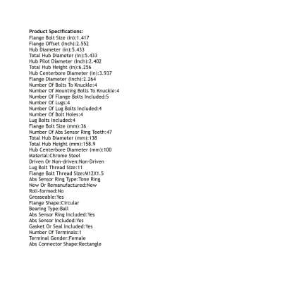 Rear Hub Bearing Assembly Compatible With 1985-1987 Oldsmobile Calais 1992-1998 Oldsmobile Achieva thumbnail 8