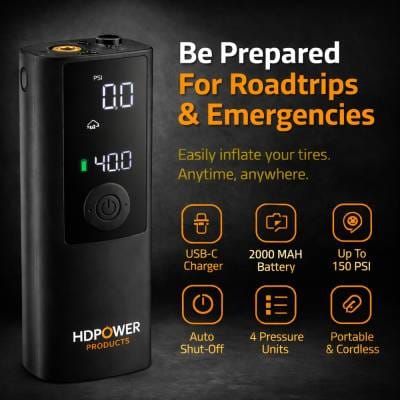 Tire Inflator Portable Air Compressor, 150 Psi Cordless Emergency Air Pump For Car Tires With thumbnail 2