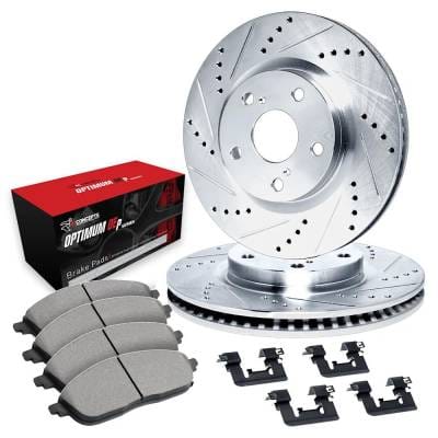 New Cross-Drilled Brake Disc And Pad Kit Compatible With Cadillac Chevrolet Ct6 Base 4 Cyl 2.0L Ct6 thumbnail 2